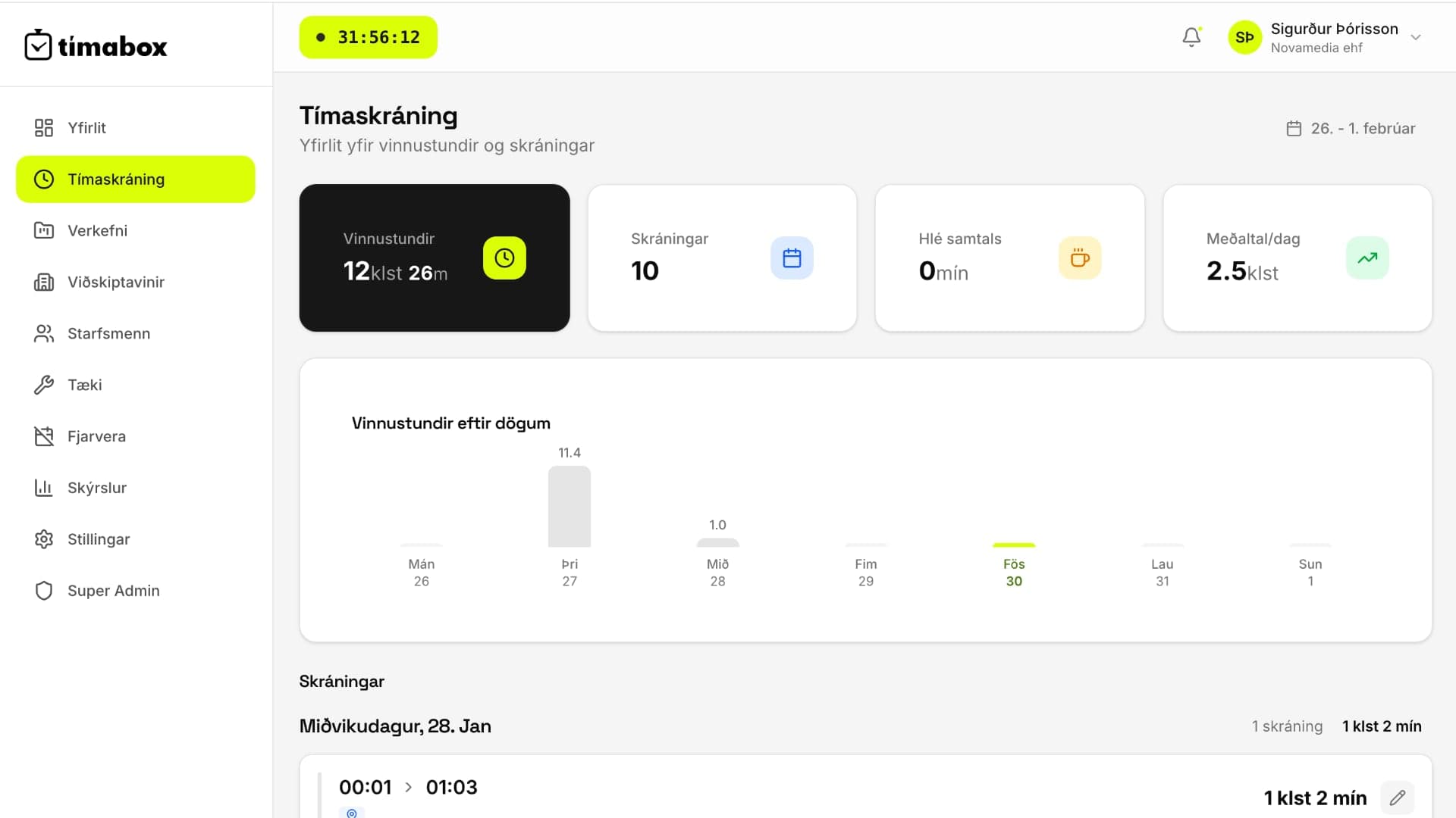Tímabox — Time tracking