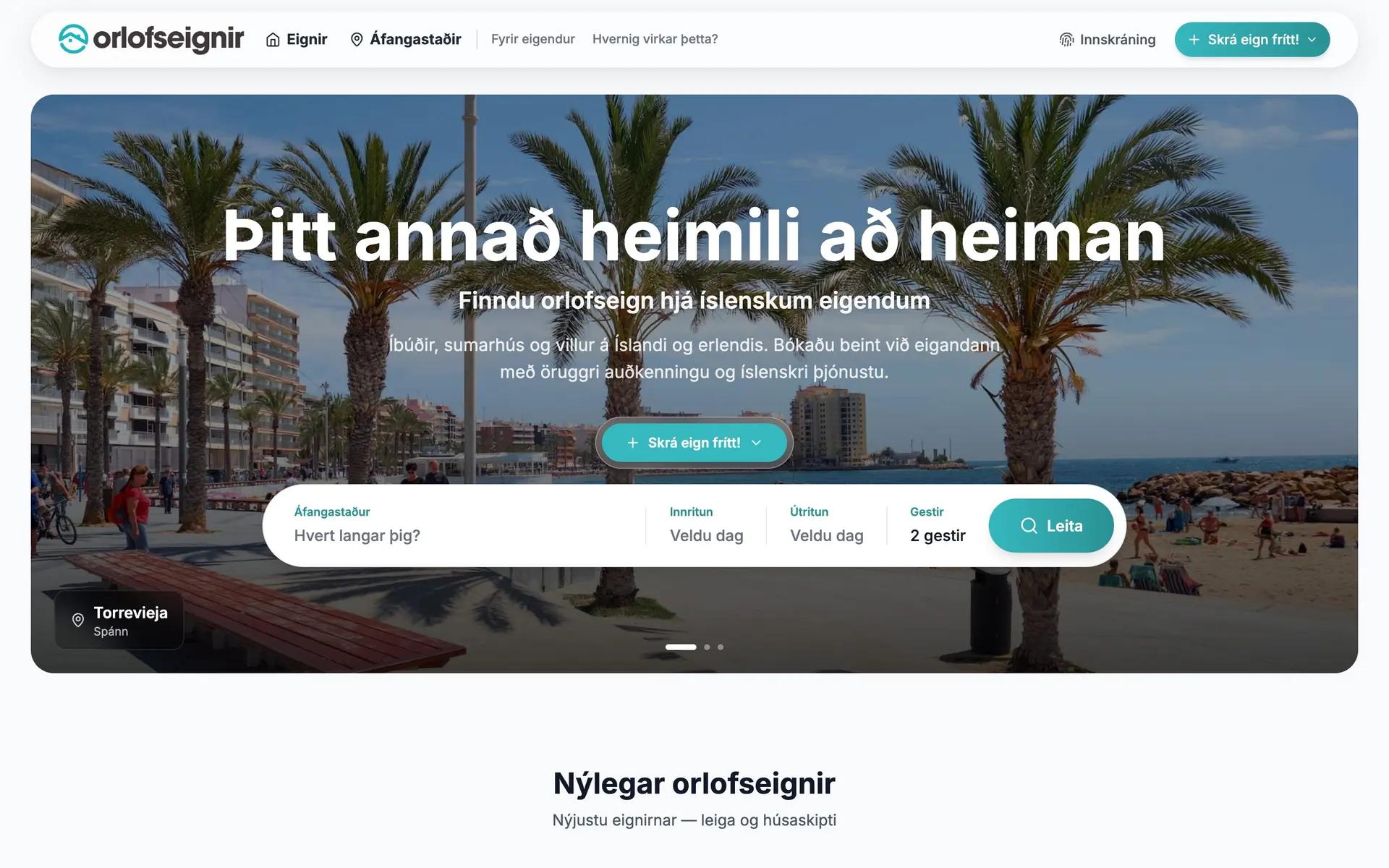 Orlofseignir website on desktop